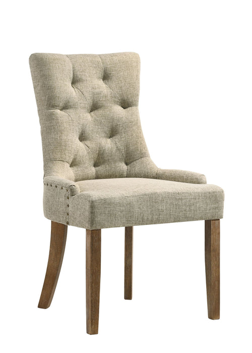 Tufted Upholstered Fabric Dining Side Chairs (Set of 2) - Beige / Oak