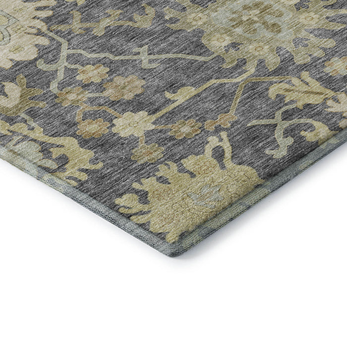 10' X 14' Floral Medallion Washable Area Rug With UV Protection (686861) - Gray / Ivory / Gold