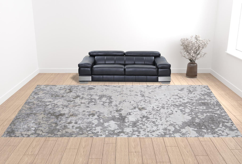 13' X 20' Abstract Area Rug - Silver Gray And White