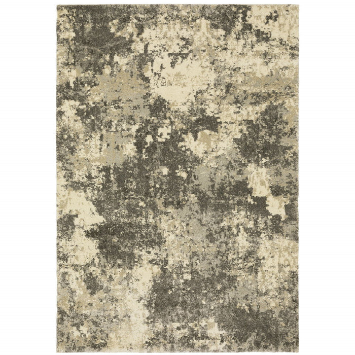 10' x 13' Abstract Power Loom Stain Resistant Area Rug - Charcoal Gray Beige And Tan
