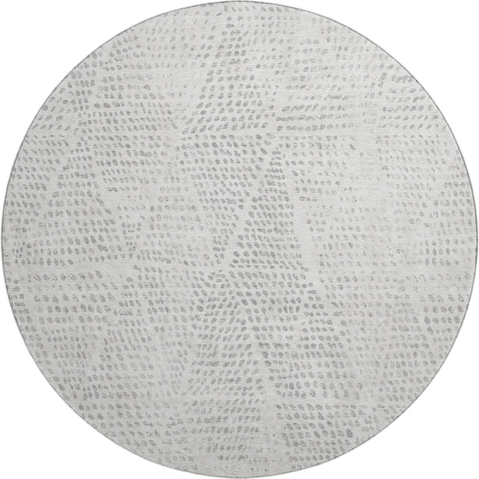 8' Diamond Washable Round Rug With UV Protection (650611) - Silver / Ivory