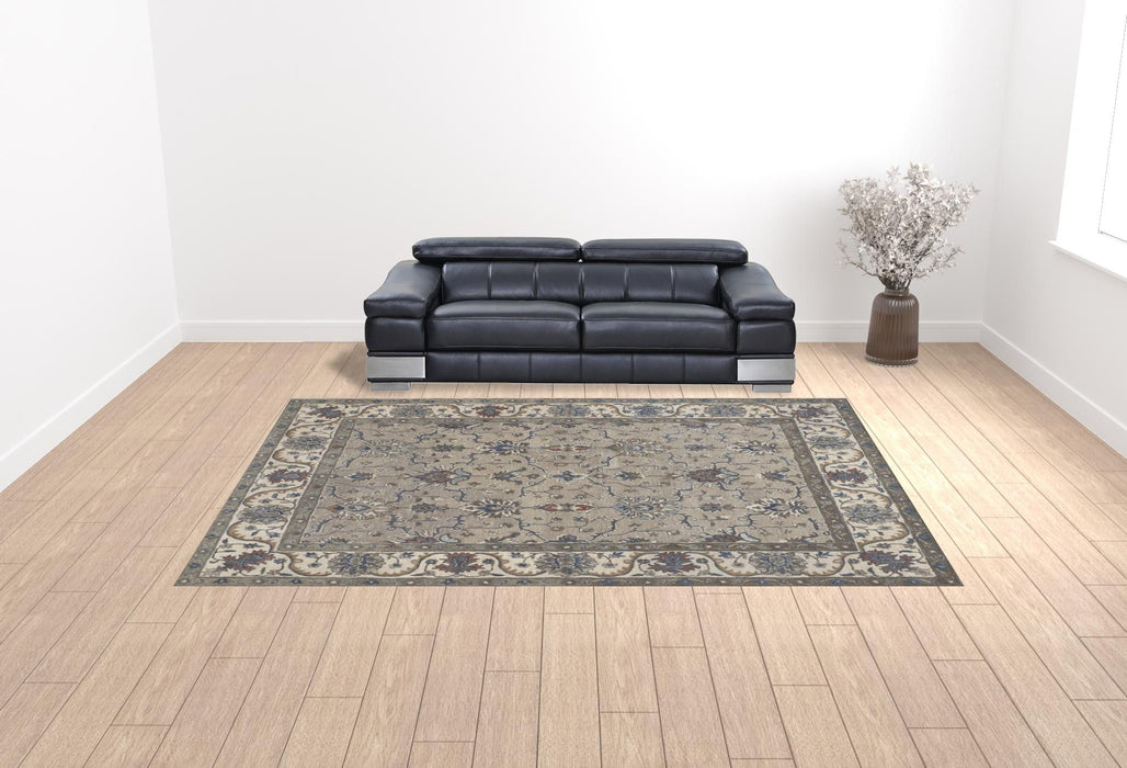 10' x 14' Wool Floral Tufted Handmade Stain Resistant Area Rug - Taupe Ivory And Blue
