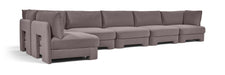 Meridian Furniture Hammond velvet performance fabric 6-piece L-shaped armless sectional sofa with plush cushions in a modern stationary design.
