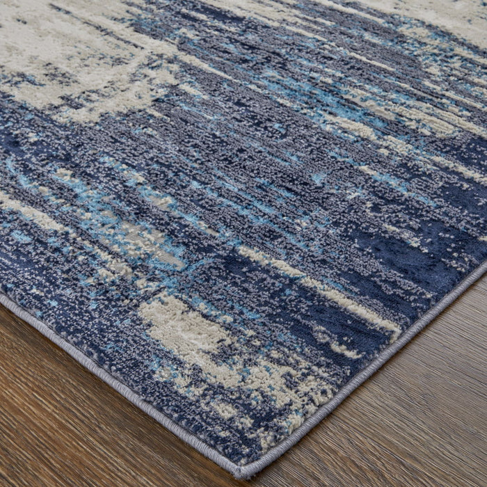 10' x 13' Abstract Power Loom Distressed Area Rug - Tan Blue And Ivory
