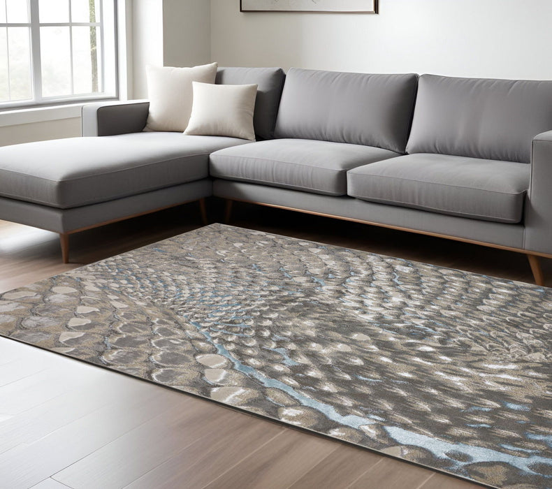 8' x 10' Geometric Area Rug - Blue Silver And Gray