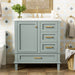 Modern Giga bathroom vanity with sink, solid wood frame, soft-closing door, and three drawers for stylish bathroom storage.