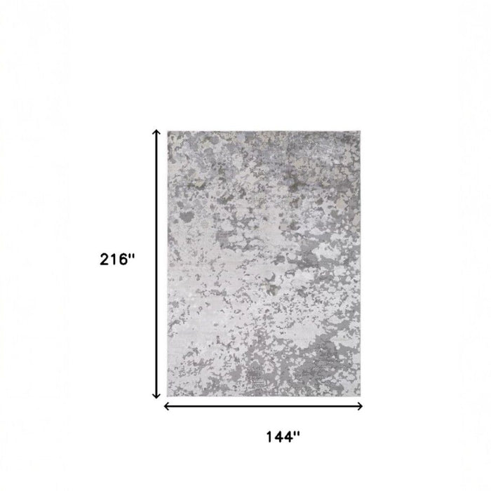 12' x 18' Abstract Polyester Area Rug - Silver Gray And White