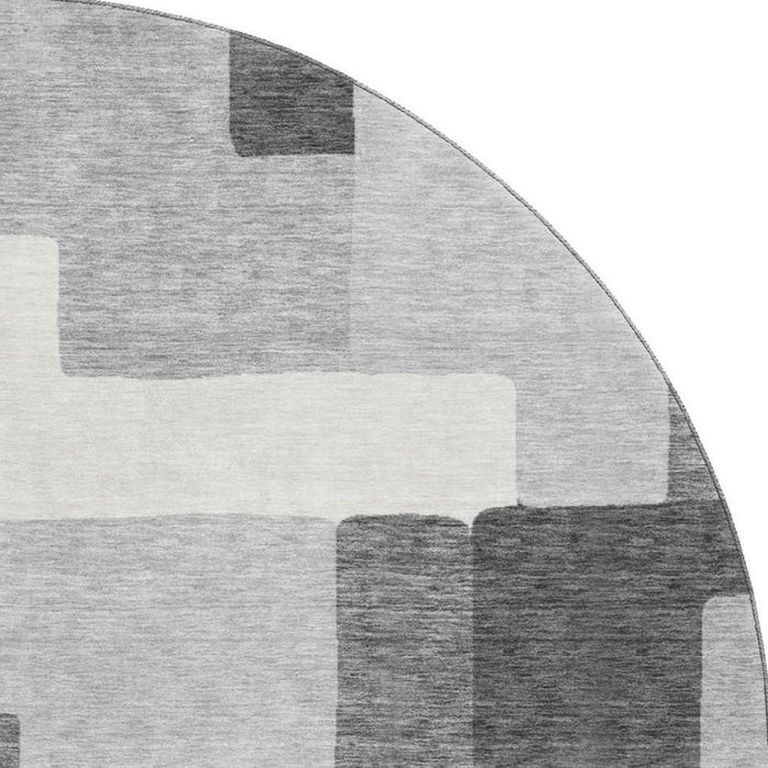8' Abstract Geometric Washable Round Rug With UV Protection - Gray