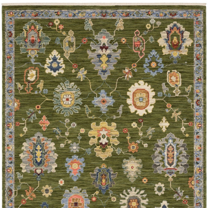 10' X 13' Oriental Area Rug With Fringe - Green