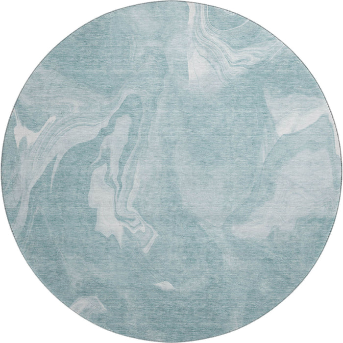 8' Abstract Washable Round Rug With UV Protection - Teal And Ivory