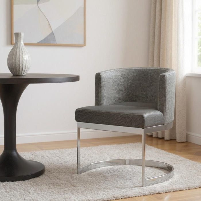 Slipcovered Upholstered Faux Leather Wing Back Dining Side Chair - Gray / Silver