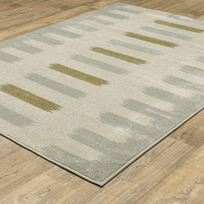 10' x 13' Geometric Power Loom Stain Resistant Area Rug - Beige Gray Gold And Green