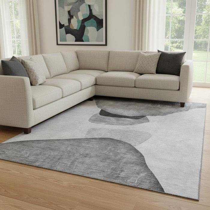 8' X 10' Abstract Washable Area Rug With UV Protection (648476) - Gray / Silver