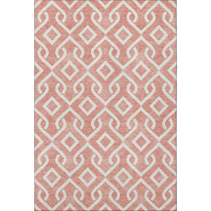 10' X 14' Geometric Washable Area Rug With UV Protection (652581) - Salmon / Ivory