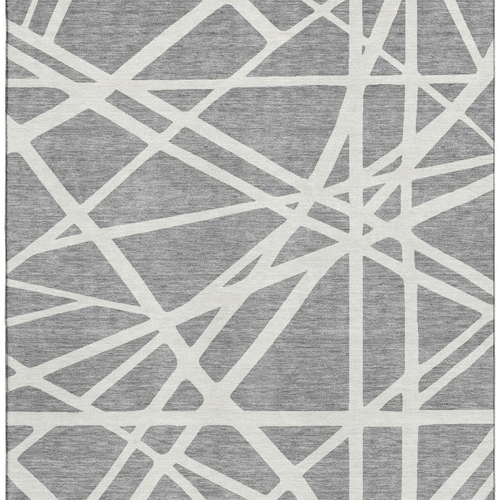 10' X 14' Geometric Washable Area Rug With UV Protection (681611) - Gray / Ivory