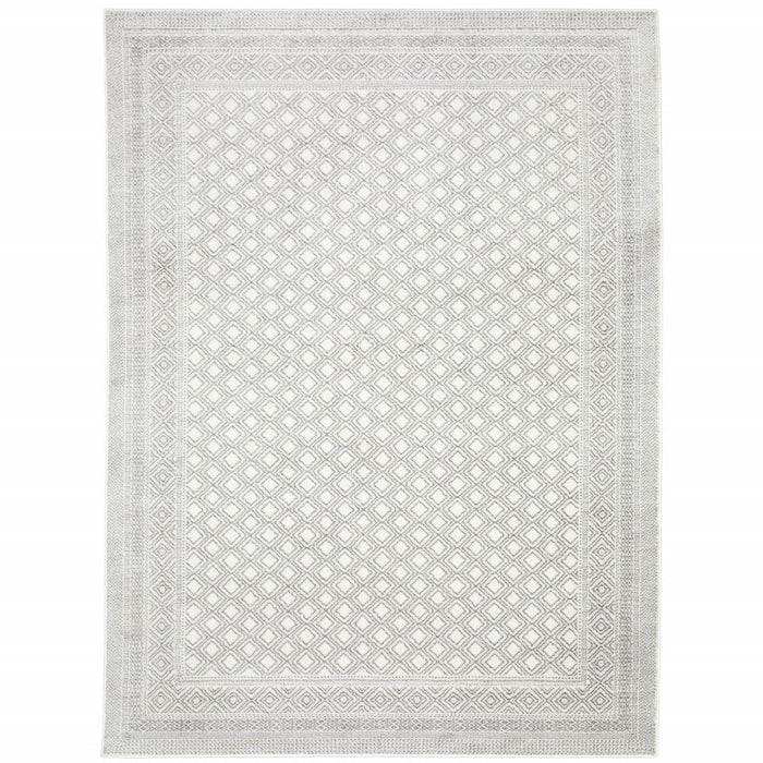 10' x 13' Oriental Power Loom Stain Resistant Area Rug - White And Gray