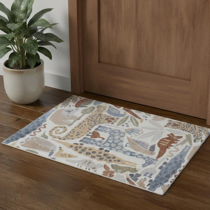 3' X 5' Animal Print Area Rug (532835) - Ivory / Blue / Beige