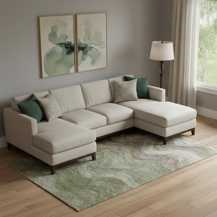 10' X 14' Abstract Washable Area Rug With UV Protection (697602) - Green / Taupe / Beige
