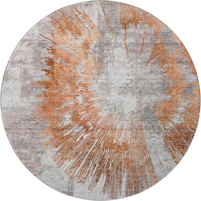 8' Abstract Washable Round Rug With UV Protection - Terra Cotta And Gray