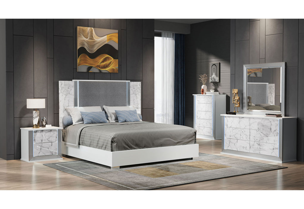 Ylime - 5 Piece Queen Bedroom Set (Bed, Dresser, Mirror, Chest, Nightstand) - White Marble