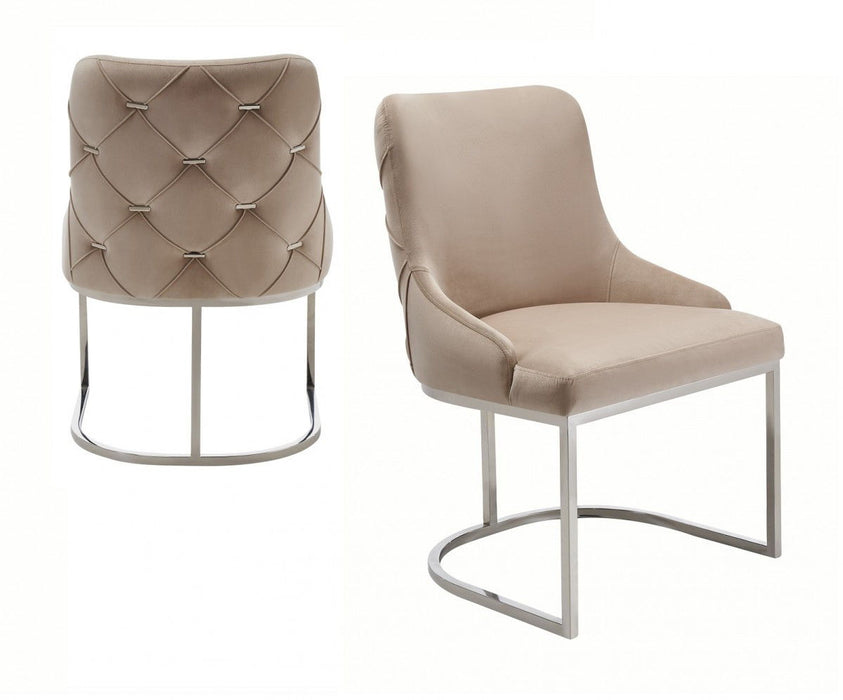 Tufted And Upholstered Velvet Dining Room Side Chairs (Set of 2) - Beige