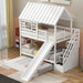 Giga house bunk bed with trundle, storage staircase, roof, and window design, featuring a cozy sleeping area for kids.