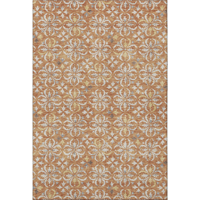 10' X 14' Floral Washable Area Rug With UV Protection (673921) - Copper / Beige