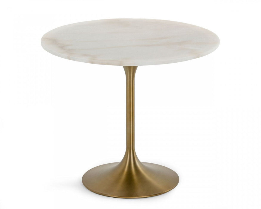 Rounded Marble Metal Dining Table - White / Gold