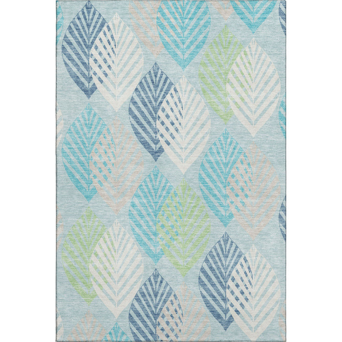 9' X 12' Transitional Floral Washable Area Rug With UV Protection - Teal