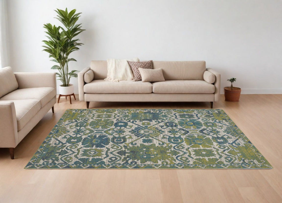 10' x 13' Oriental Power Loom Area Rug - Blue And Green