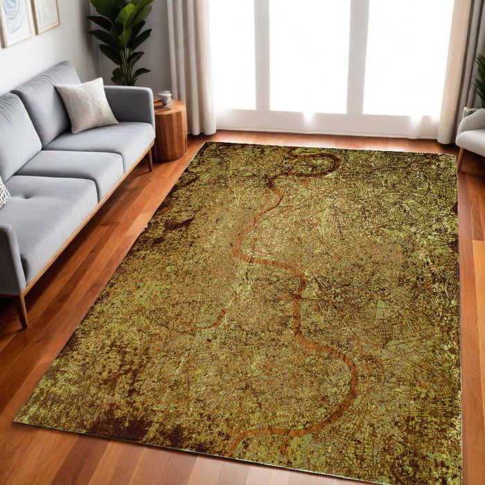 5' x 7' Abstract Non Skid Area Rug - Green And Brown