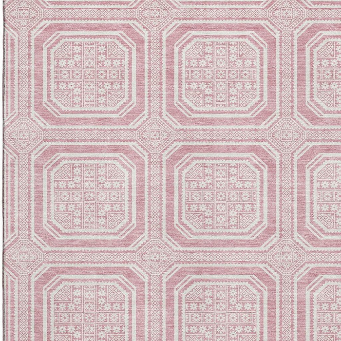 10' X 14' Geometric Washable Area Rug With UV Protection (693828) - Pink / Ivory