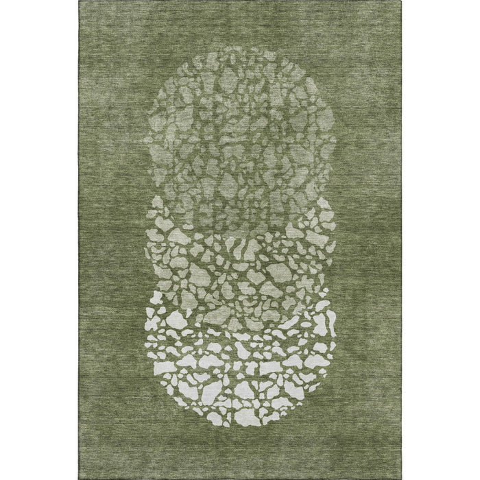 10' X 14' Abstract Washable Area Rug With UV Protection (653590) - Olive Green / Ivory