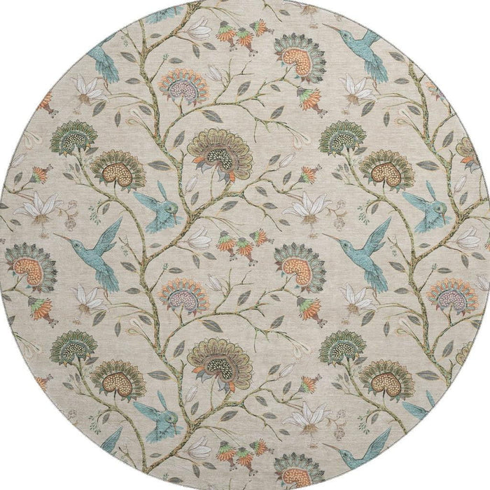 8' Cottage Geometric Washable Round Rug With UV Protection - Beige