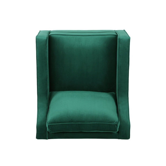 Velvet And Wood Arm Chair - Green / Black