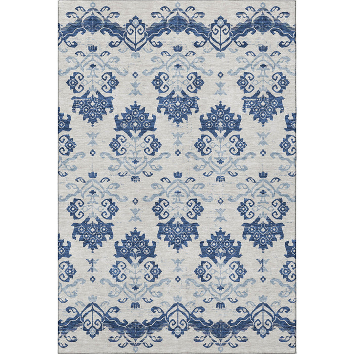 8' X 10' Medallion Washable Area Rug With UV Protection - Navy Blue And Ivory