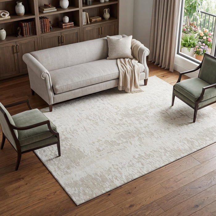 10' X 14' Abstract Washable Area Rug With UV Protection (675456) - Ivory / Beige