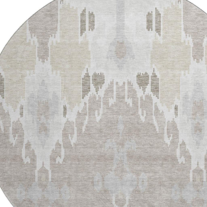 8' Ikat Washable Round Rug With UV Protection - Ivory