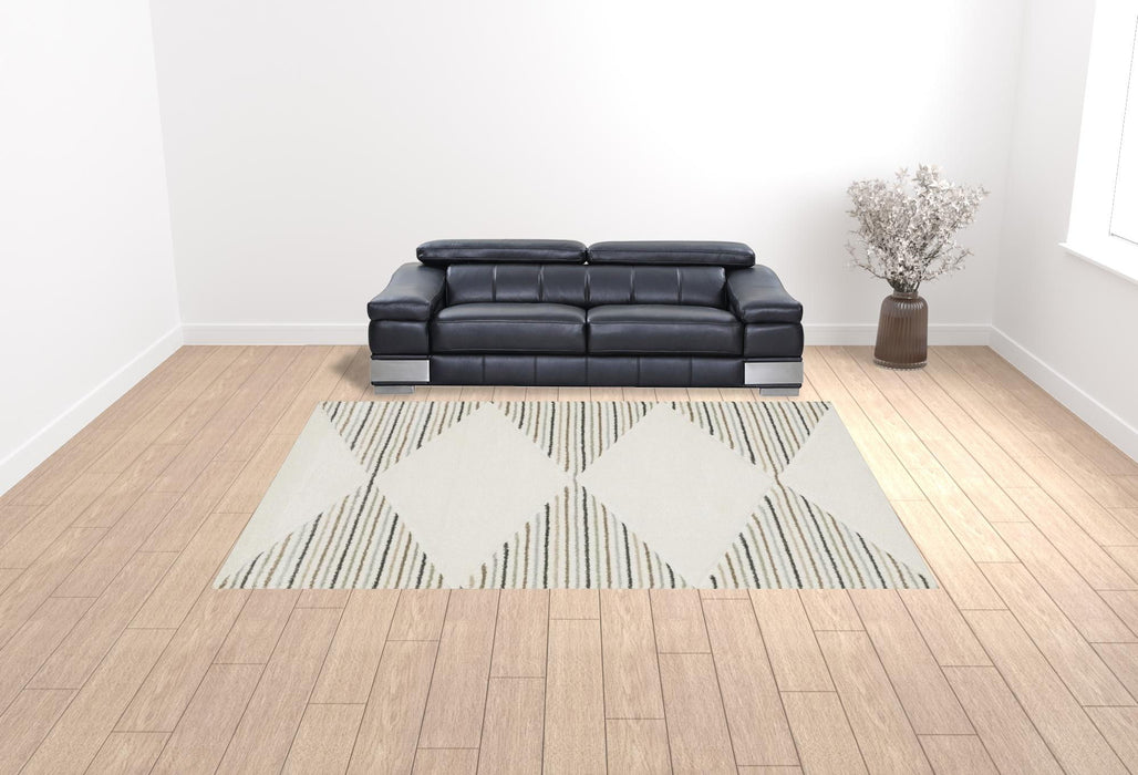 10' x 13' Geometric Power Loom Stain Resistant Area Rug - Beige Gray Sage Green Pale Blue Brown And Charcoal