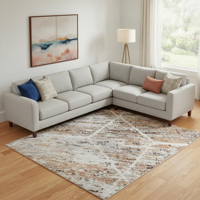10' X 14' Geometric Washable Area Rug With UV Protection (699208) - Rust / Copper / Ivory