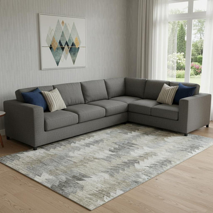 10' X 14' Geometric Washable Area Rug With UV Protection (653152) - Taupe / Ivory / Gray