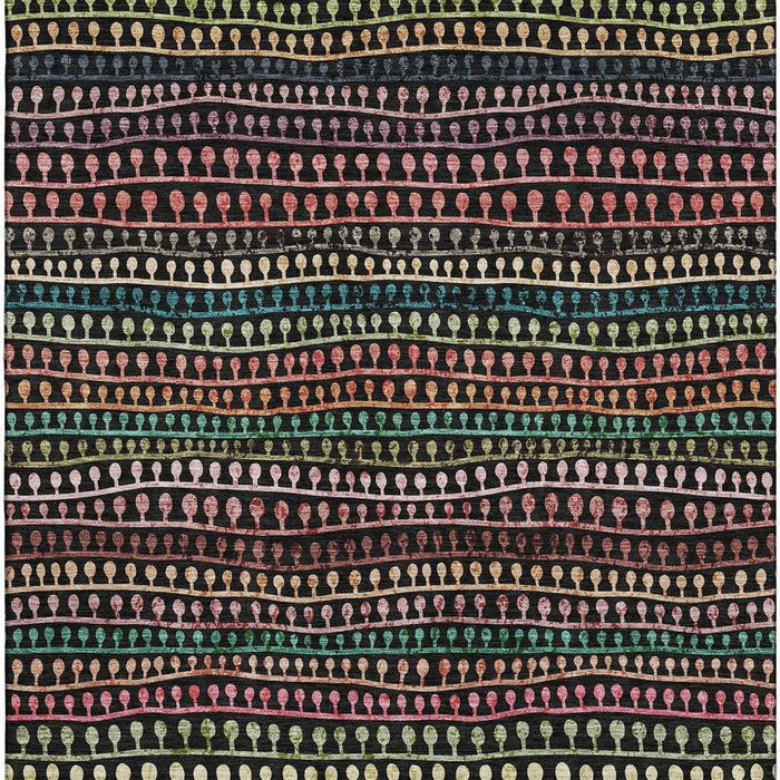10' X 14' Striped Washable Area Rug With UV Protection - Black And Red