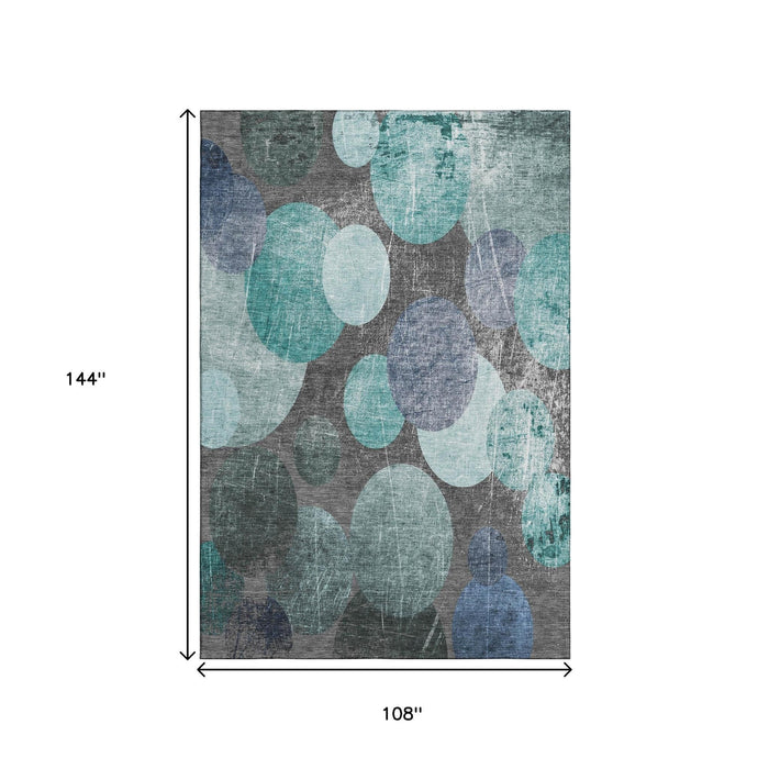 9' X 12' Abstract Washable Area Rug With UV Protection (648915) - Teal / Gray