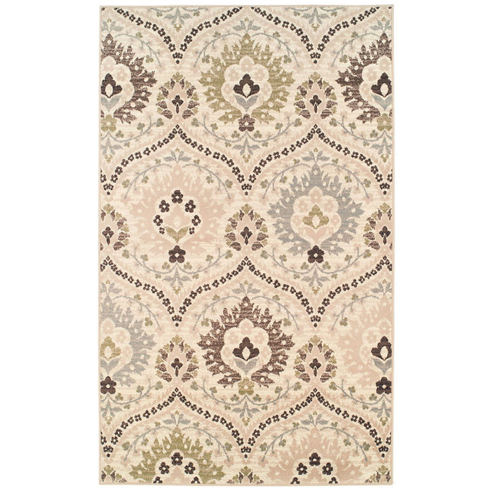 9' x 12' Floral Power Loom Distressed Stain Resistant Area Rug - Ivory