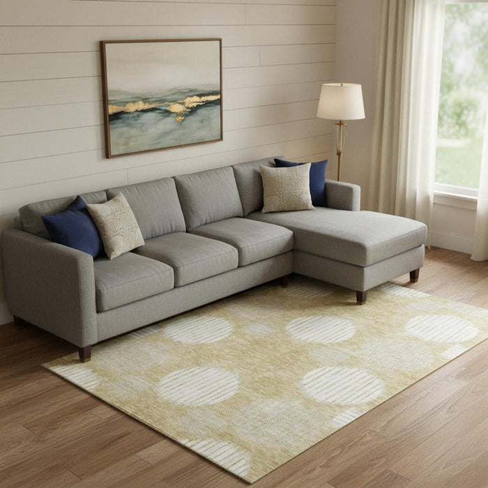 10' X 14' Geometric Washable Area Rug With UV Protection (671534) - Gold / Ivory