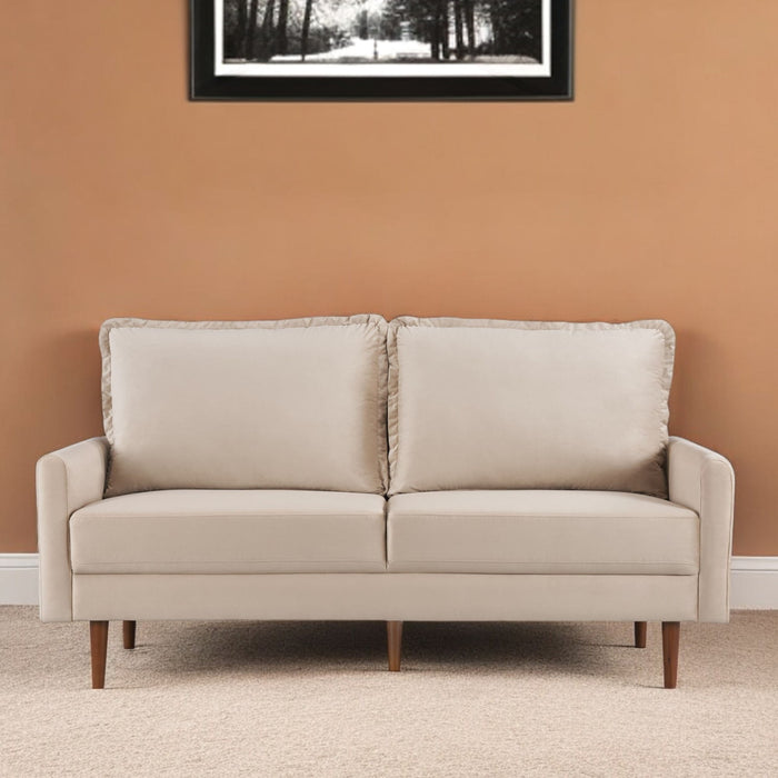 Velvet Sofa With Dark Brown Legs - Beige