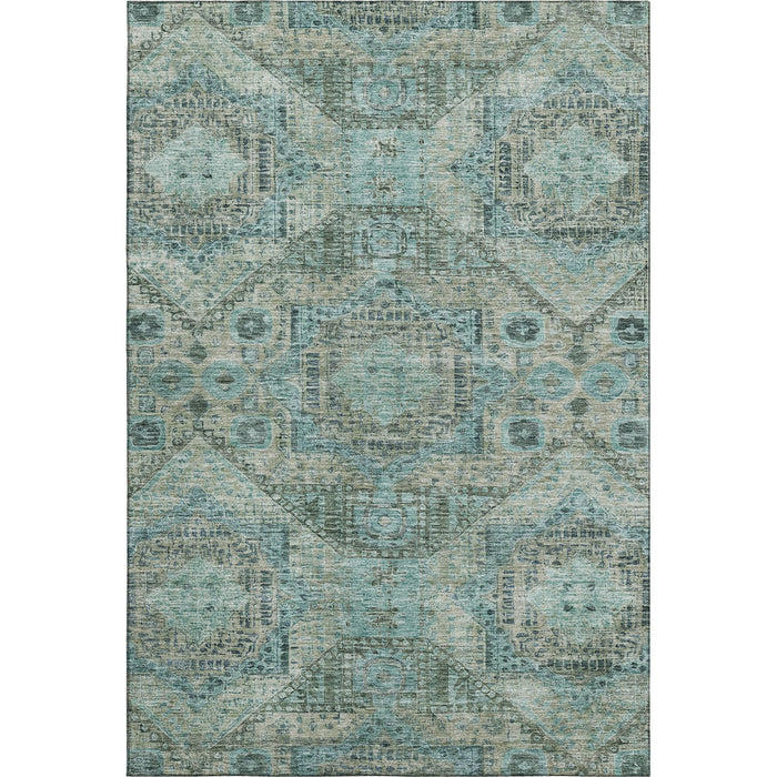 10' X 14' Abstract Geometric Washable Area Rug With UV Protection (708391) - Sage / Blue