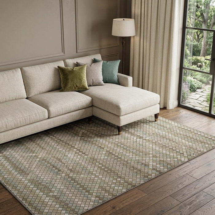 10' X 14' Geometric Washable Area Rug With UV Protection (693708) - Taupe / Brown / Ivory