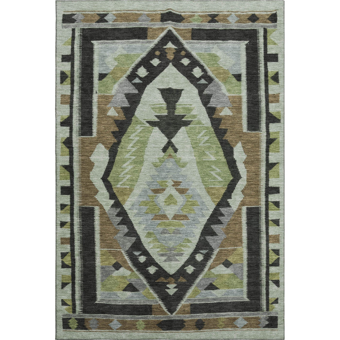 10' X 14' Tribal Washable Area Rug With UV Protection (707989) - Brown / Green / Charcoal