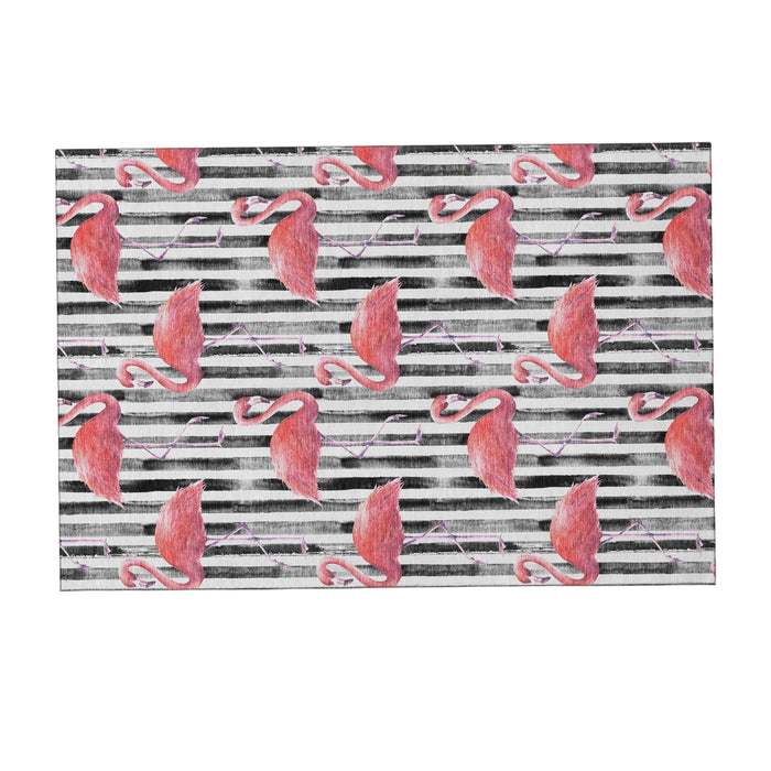 3' X 5' Geometric Washable Area Rug With UV Protection (646356) - Pink / Black / White